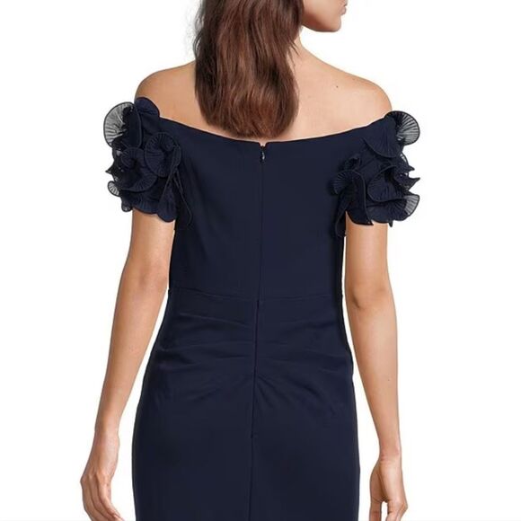 XscapeRosette Off-the-Shoulder Short Sleeve Ruffle Ruched Waist Gown Size 12 NWT - Picture 5 of 11